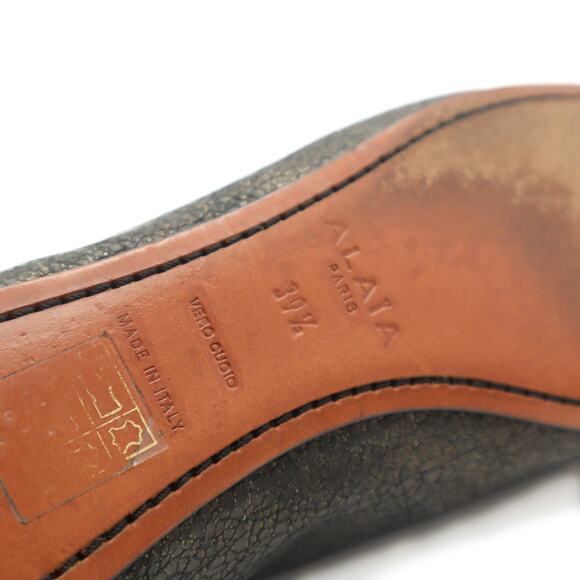 Alaia Leather Crackle Pewter Metallic Bow Ballet Flats Size 39.5 - Picture 7 of 14